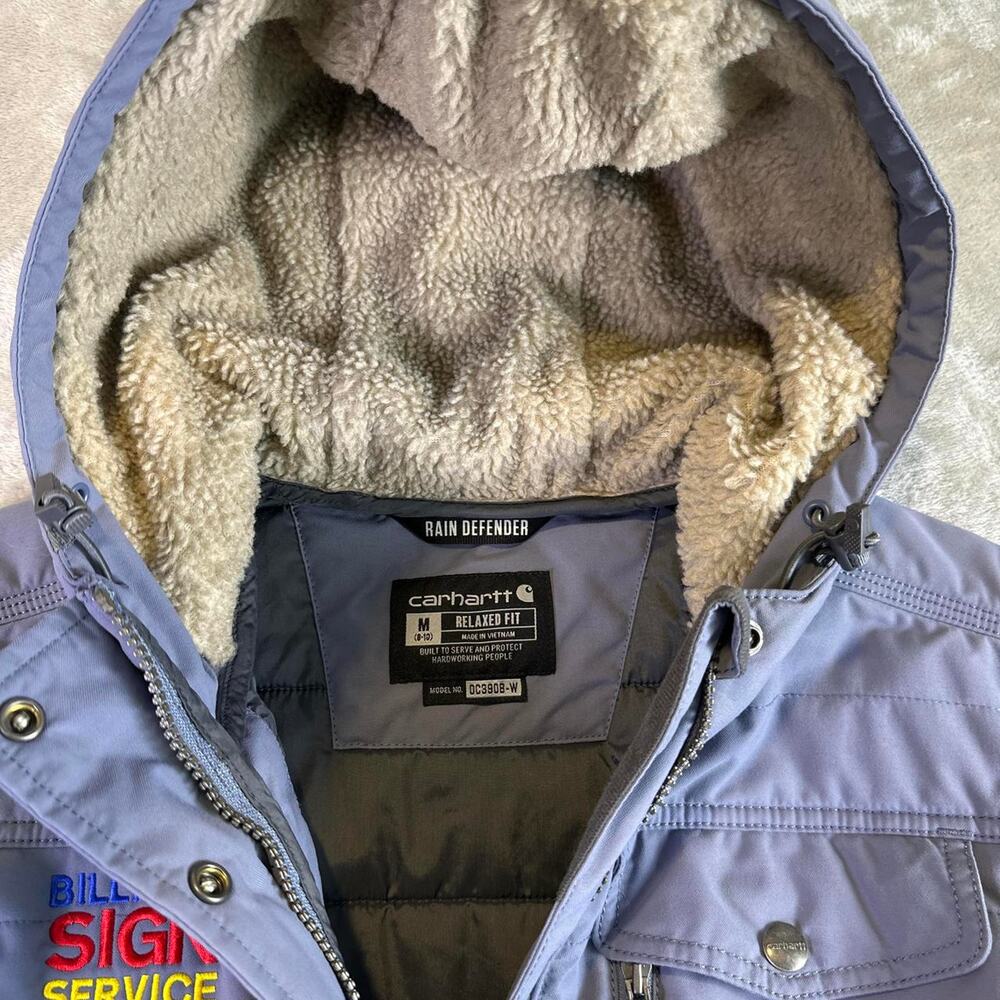 Carhartt Rain Defender Sherpa Lined Jacket Women’s M Hooded Workwear Embroidered - Picture 3 of 8